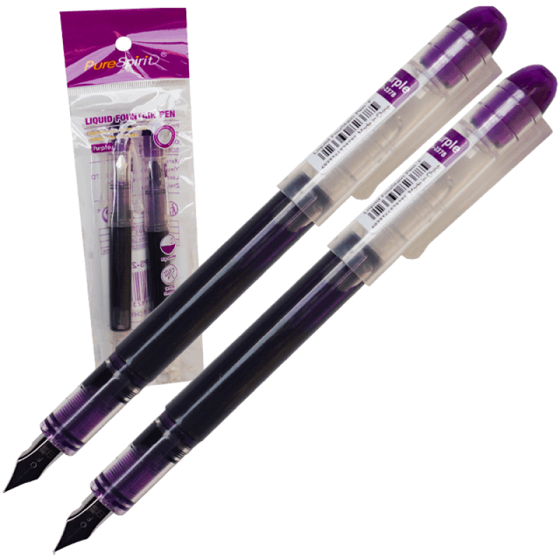 Set 2 stilouri de unica folosinta cu penita M, cerneala mov si corp transparent, 13.5 CM
